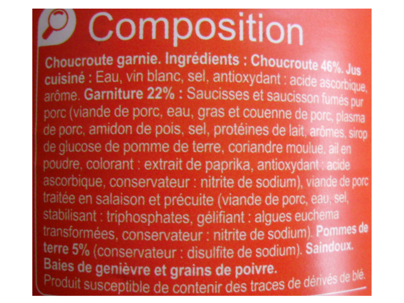 Choucroute garnie (Cuisinée au vin blanc) - Ingrédients