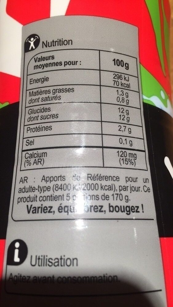 Yaourt à boire Yah!, parfum fraise - Nutrition facts - fr