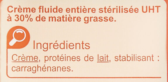 Crème fluide ENTIERE - Ingredientes - fr