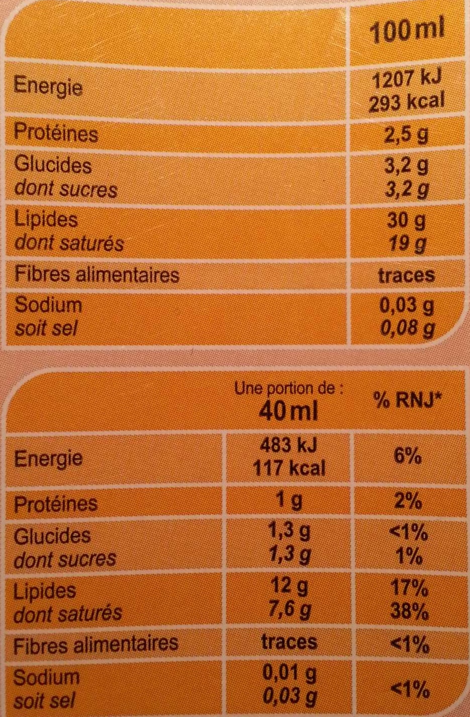 Crème fluide ENTIERE - Información nutricional - fr