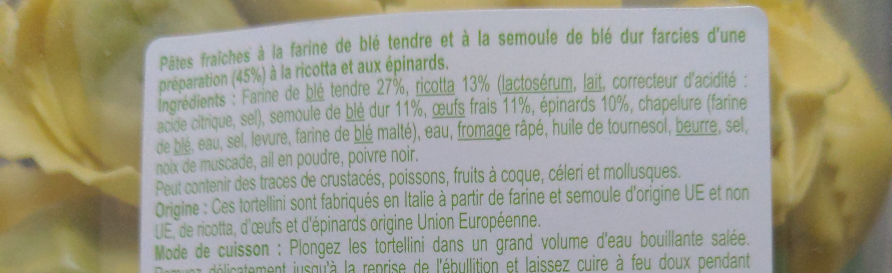 Tortellini ricotta épinard - Ingrediënten - fr