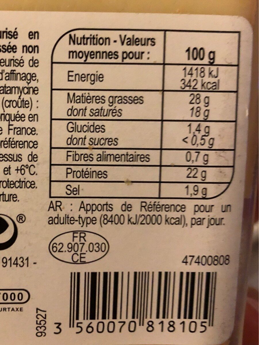 La Raclette - Nutrition facts - fr