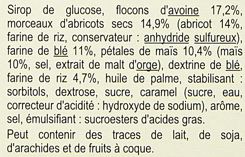 Barres céréalières abricot - Ingrédients