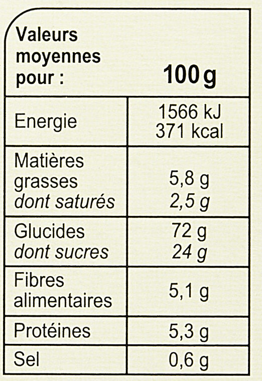 Barres céréalières abricot - Valori nutrizionali - fr