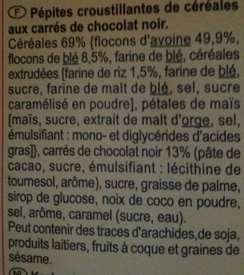CRUNCHY Muesli Chocolat noir intense - Ingrédients