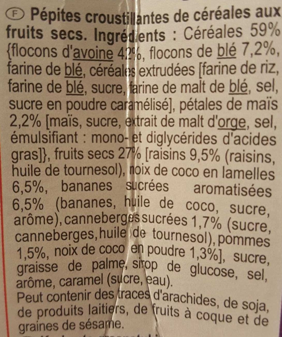 Crunchy muesli - Pépites croustillantes de céréales aux 5 fruits secs - Ingrédients