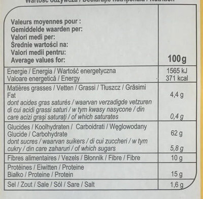 Biscottes Blé complet - Valori nutrizionali - fr