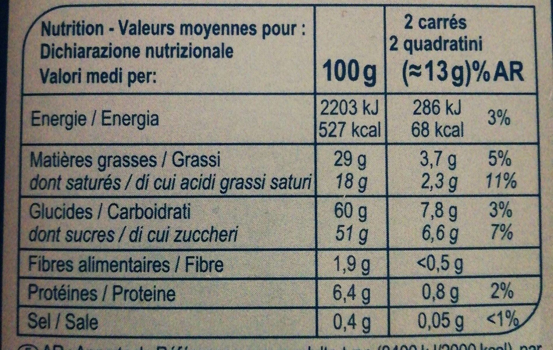 Chocolat Lait croustillant - Nährwertangaben - fr