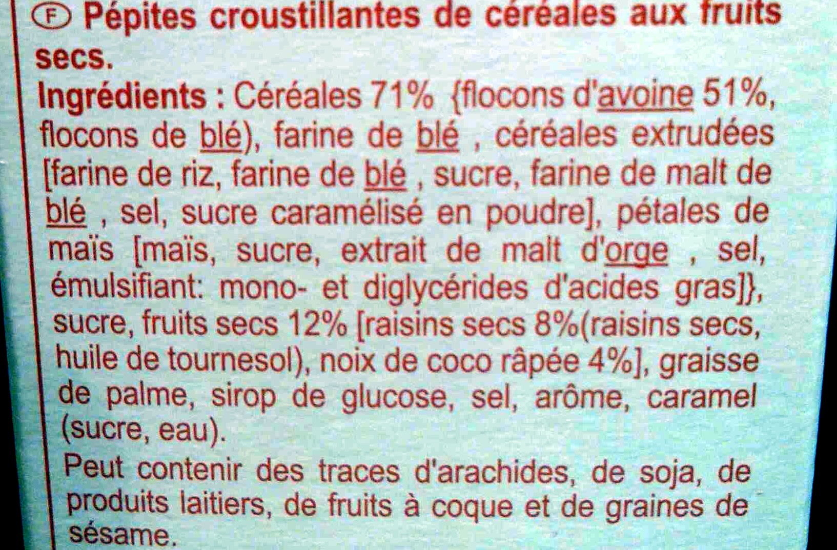 Muesli croustillant aux fruits secs - المكونات - fr