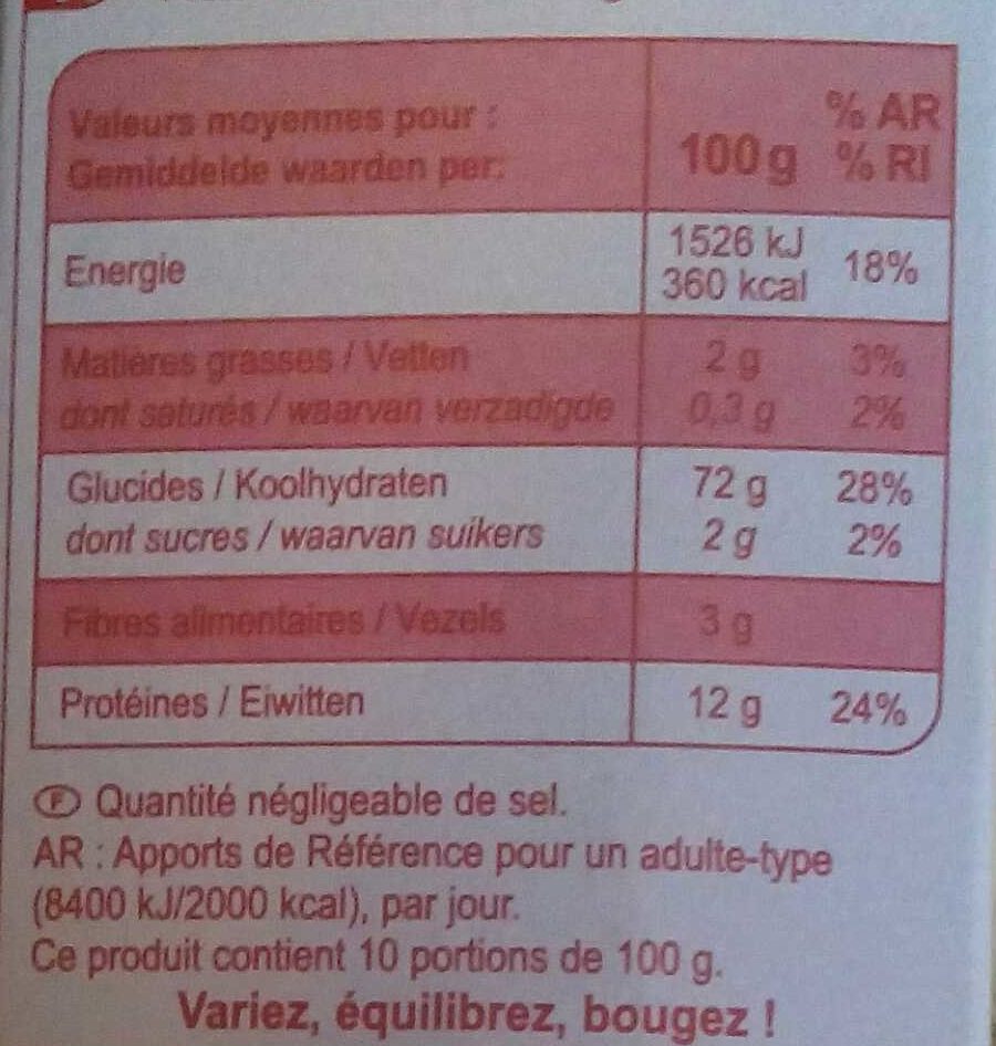 Couscous grains moyens - Valori nutrizionali - fr