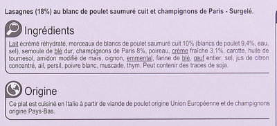 Lasagnes Poulet et Champignons - Ingredients - fr