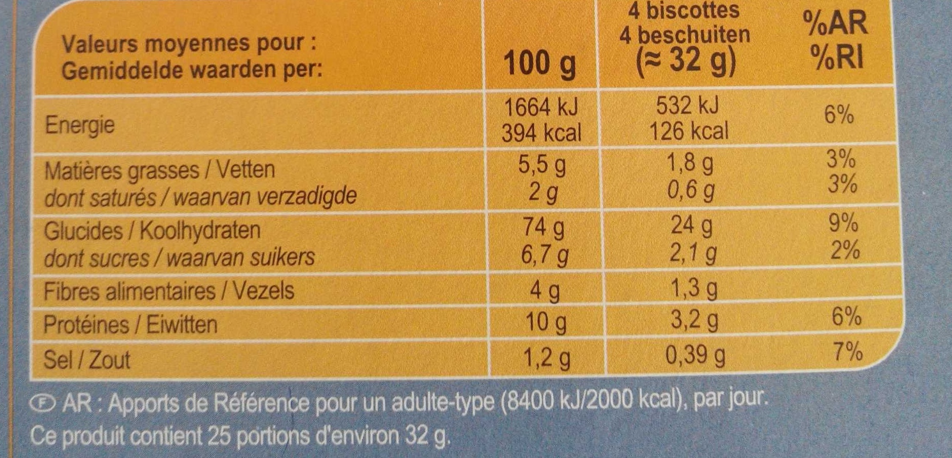 BISCOTTES Nature - Wartości odżywcze - fr