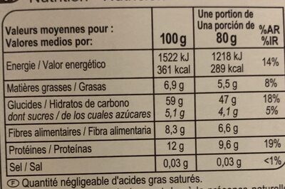 Mélange 3 quinoa - Informació nutricional - fr
