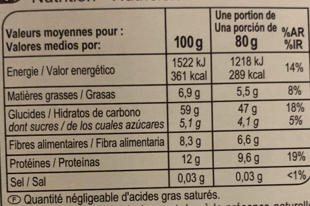 Mélange 3 quinoa - Informació nutricional - fr