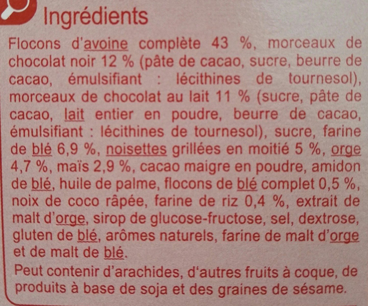 MUESLI & Co 2 CHOCOLATS & NOISETTES - Ingrediënten - fr