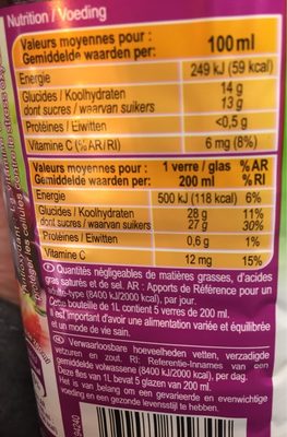 Jus Antiox multifruits - Nutrition facts - fr