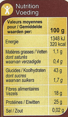 Lentilles Corail Top Chrono - Tableau nutritionnel