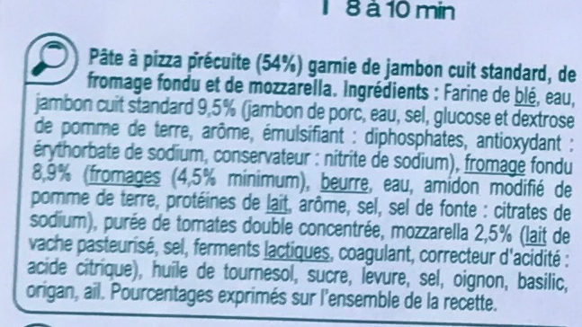 Pizza Jambon Fromage - Ingrédients