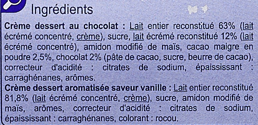 Crème dessert Saveur Vanille Chocolat - المكونات - fr