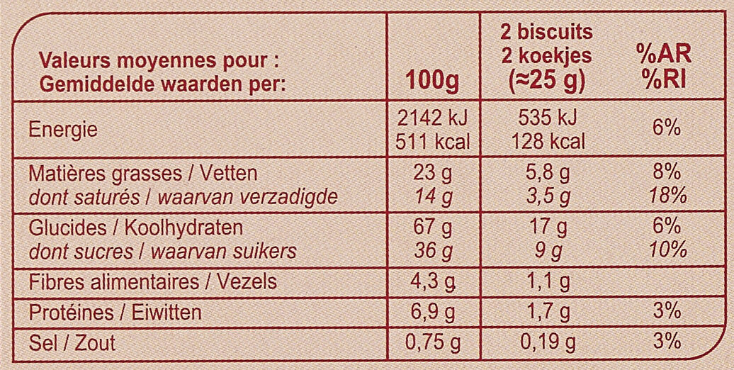 Le petit beurre tablette chocolat noir - Información nutricional - fr