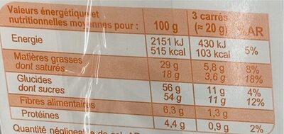 3 Tablettes de Chocolat Noir - Valori nutrizionali - fr