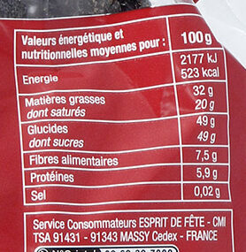 Friture chocolat noir - Voedingswaarden - fr