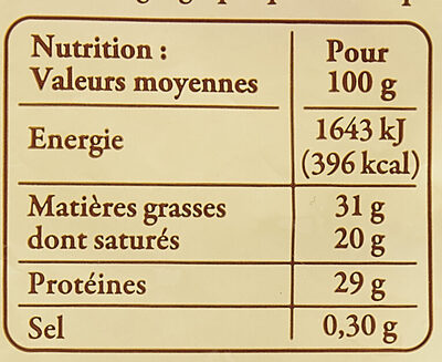 Emmental de Savoie râpé au lait cru - حقائق غذائية - fr
