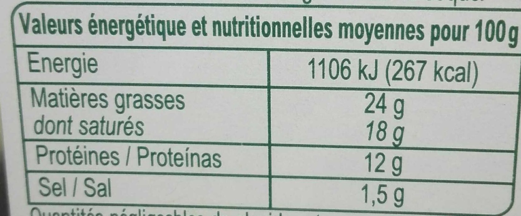 Saint Félicien - Tableau nutritionnel