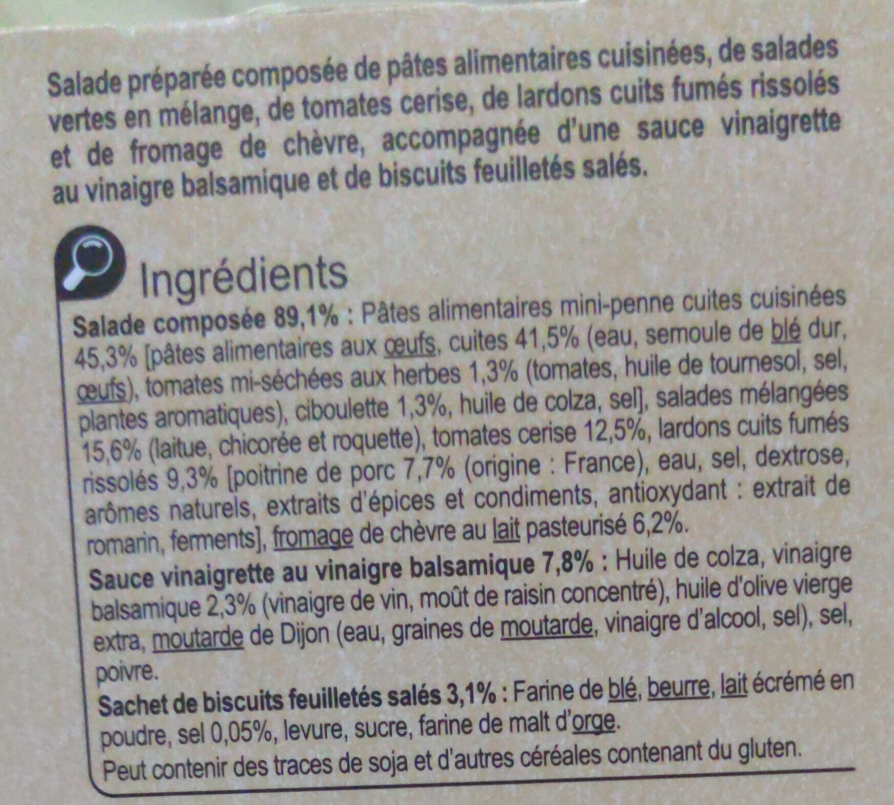 Salade Pâte Chèvre, Les Classiques - Ingredienser - fr