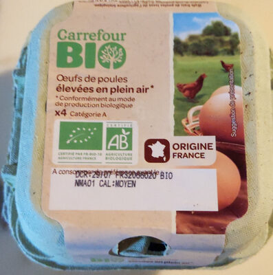 Oeufs de poules élevées en plein air Bio (x 4) - Carrefour Bio - Product - fr