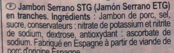 Jambon Serrano 11 mois d'affinage minimum - Ingredients - fr