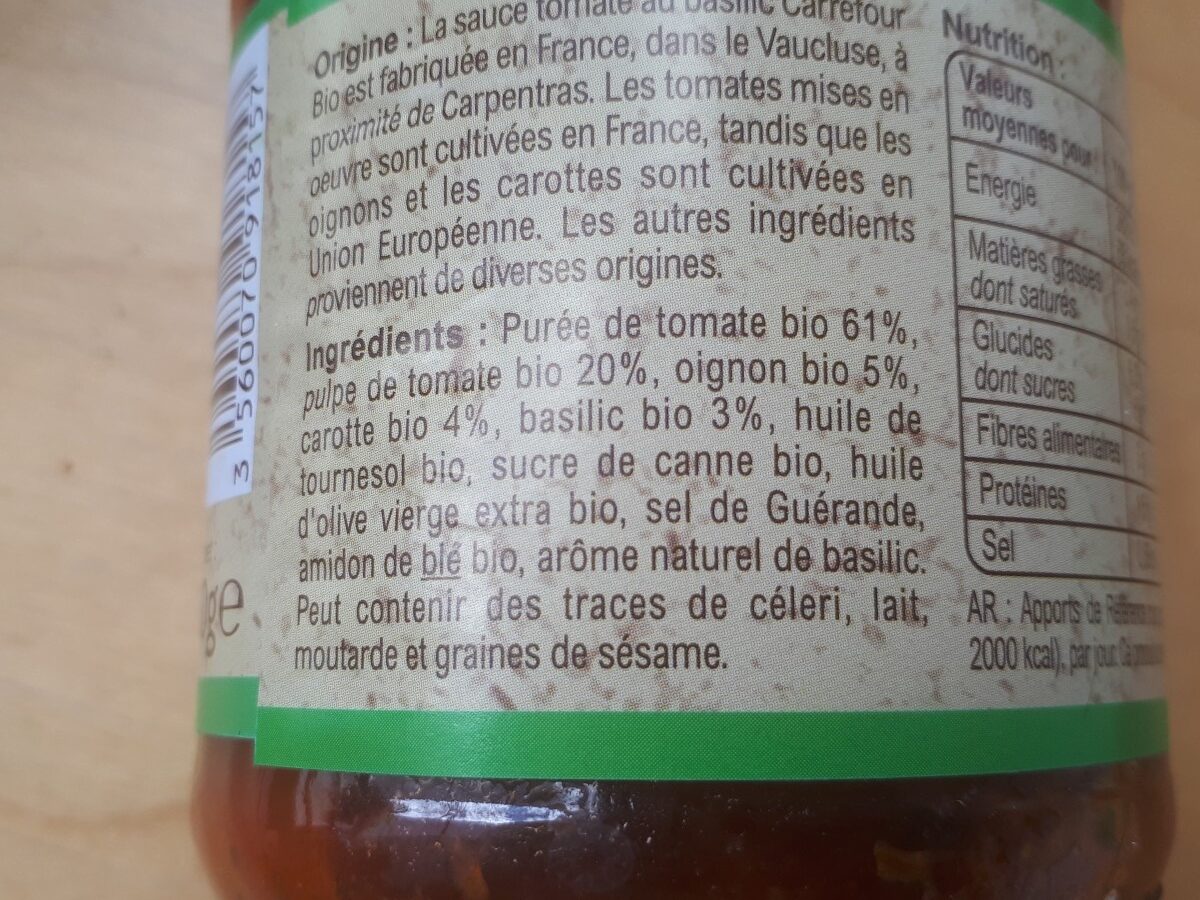 Sauce tomate au basilic - Ingredientes - fr
