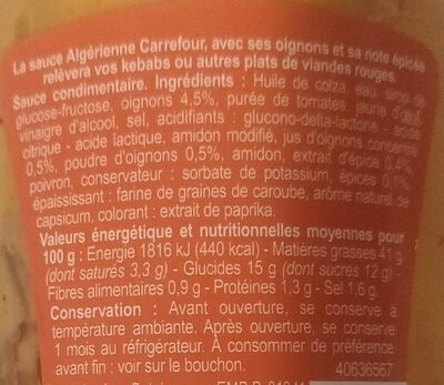 Sauce algérienne - Nährwertangaben - fr