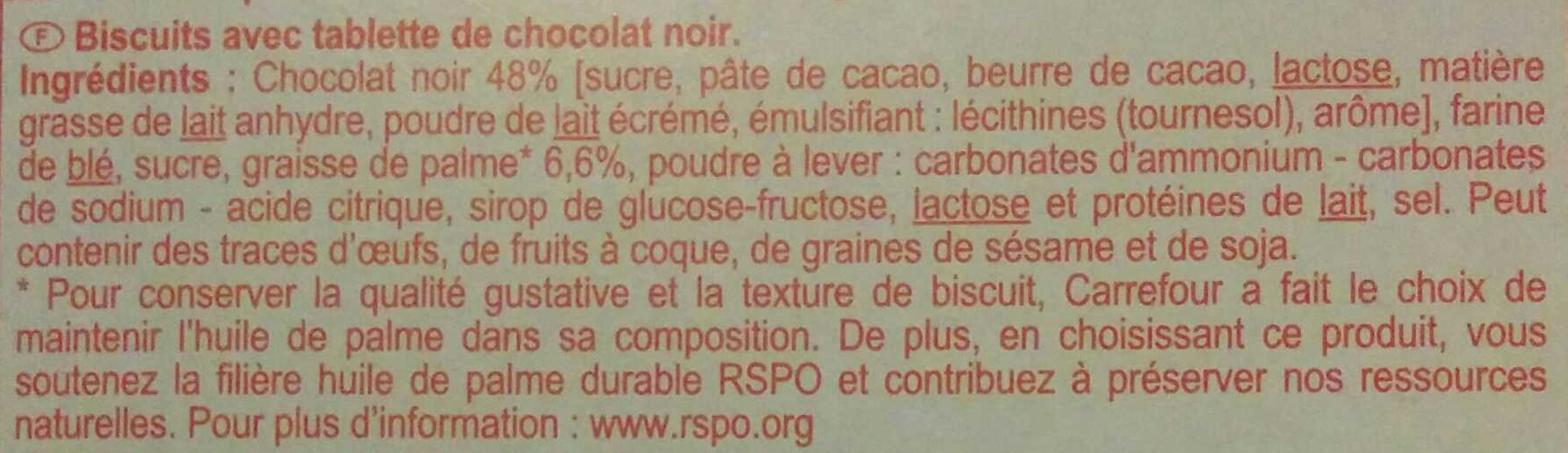 Biscuits tablette de chocolat noir - Ingredients - fr