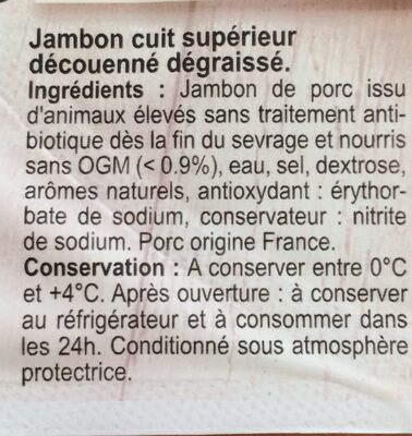 Jambon Supérieur sans Couenne sans antibiotiques - Ingredienti - fr