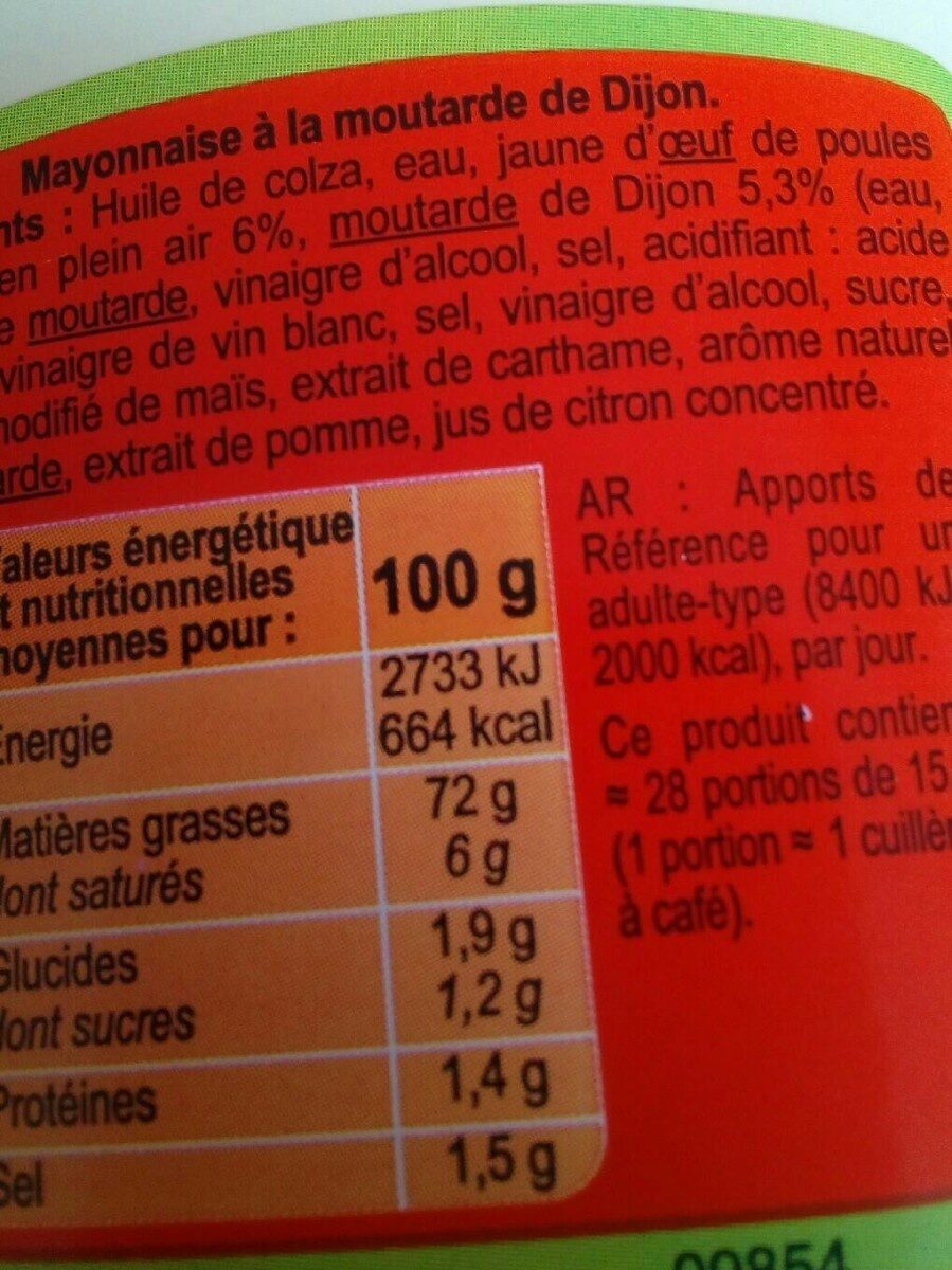 Mayonnaise à la moutarde de Dijon - Tableau nutritionnel
