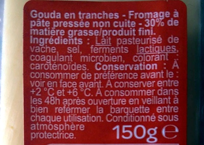 Tranches de Gouda Spécial Baguette (30% MG) - Ingredients - fr