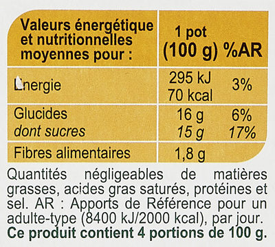 Pomme Compotes allégées en sucres* - Tableau nutritionnel