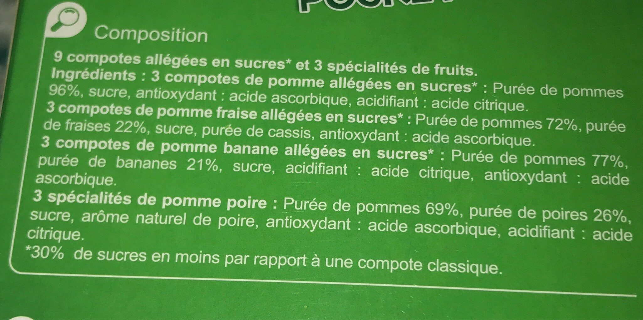 Panaché - Spécialité de fruits et compotes allégées en sucres - Ingredienti - fr