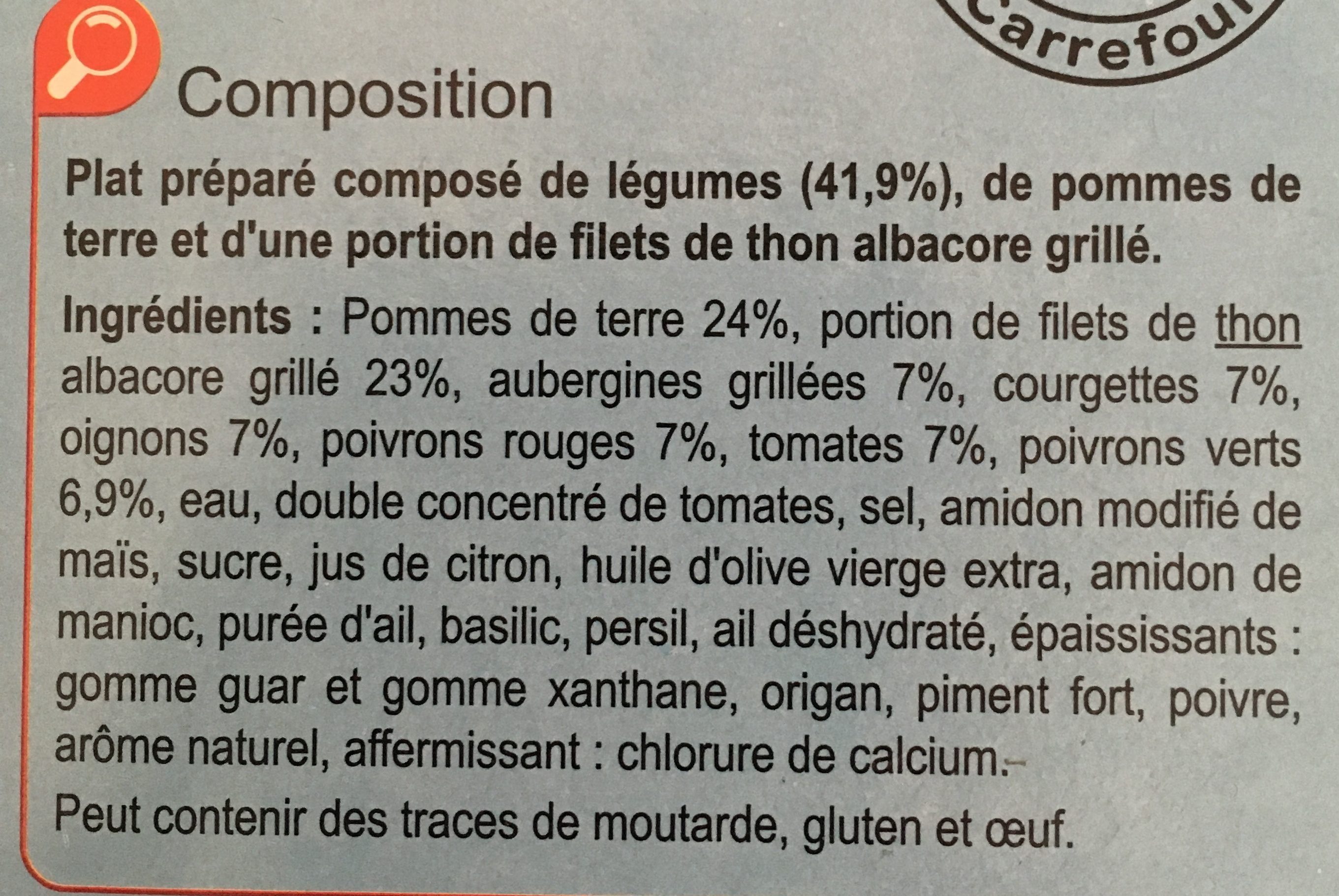 Thon Grillé Légumes En Ratatouille Et Pommes De Terre - Ingrédients