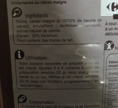 Cacao intense - Ingredienti
