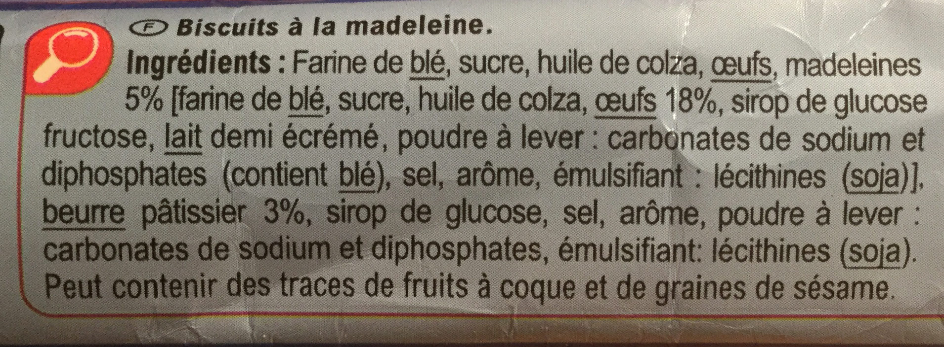 Les Palets Recette à la Madeleine - Ingredientes - fr