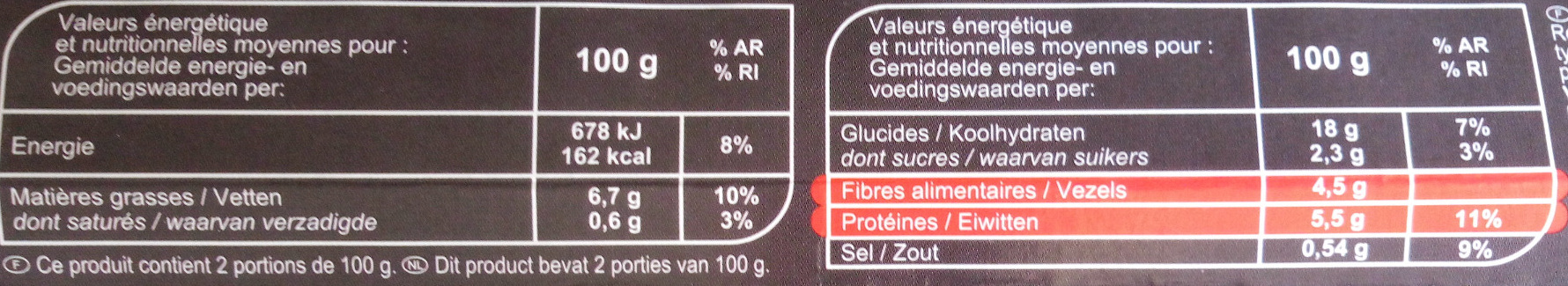 GALETTES Quinoa, boulgour, lentilles corail - Informació nutricional - fr