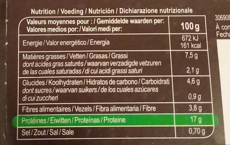 Galettes epinards pois emmental - Informació nutricional - fr
