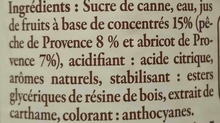 Sirop de pêche & abricot de Provence - Ingredients - fr