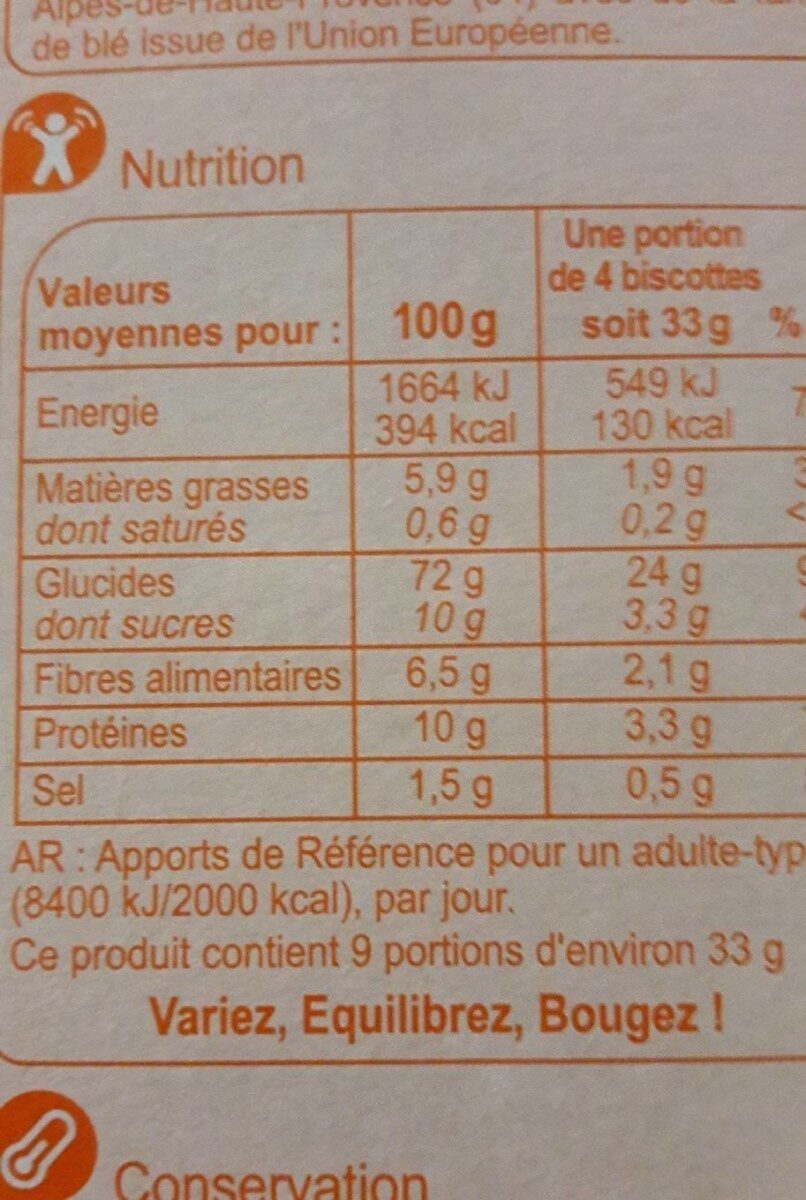 Biscottes goût brioché - Valori nutrizionali - fr
