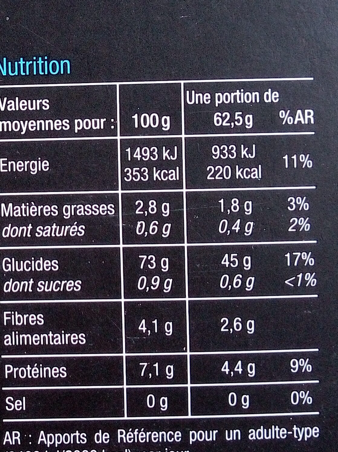 Riz Noir - Valori nutrizionali - fr