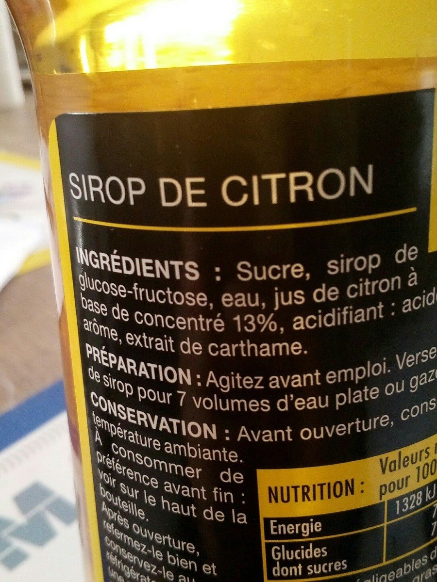 Sirop de citron clair - Ingrédients