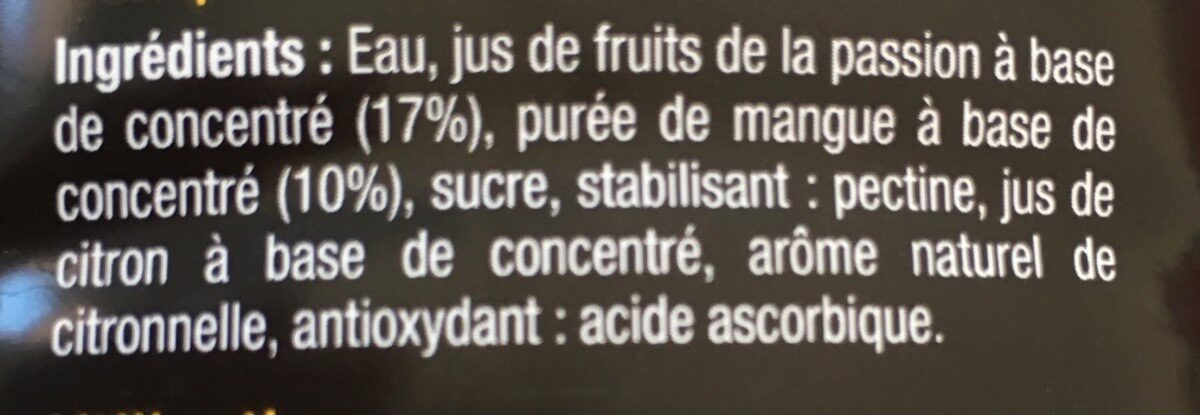 Passion Mangue Saveur Citronnelle - Ingredients - fr