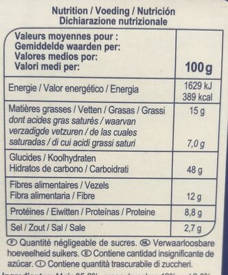 Popcorn salé - Tableau nutritionnel